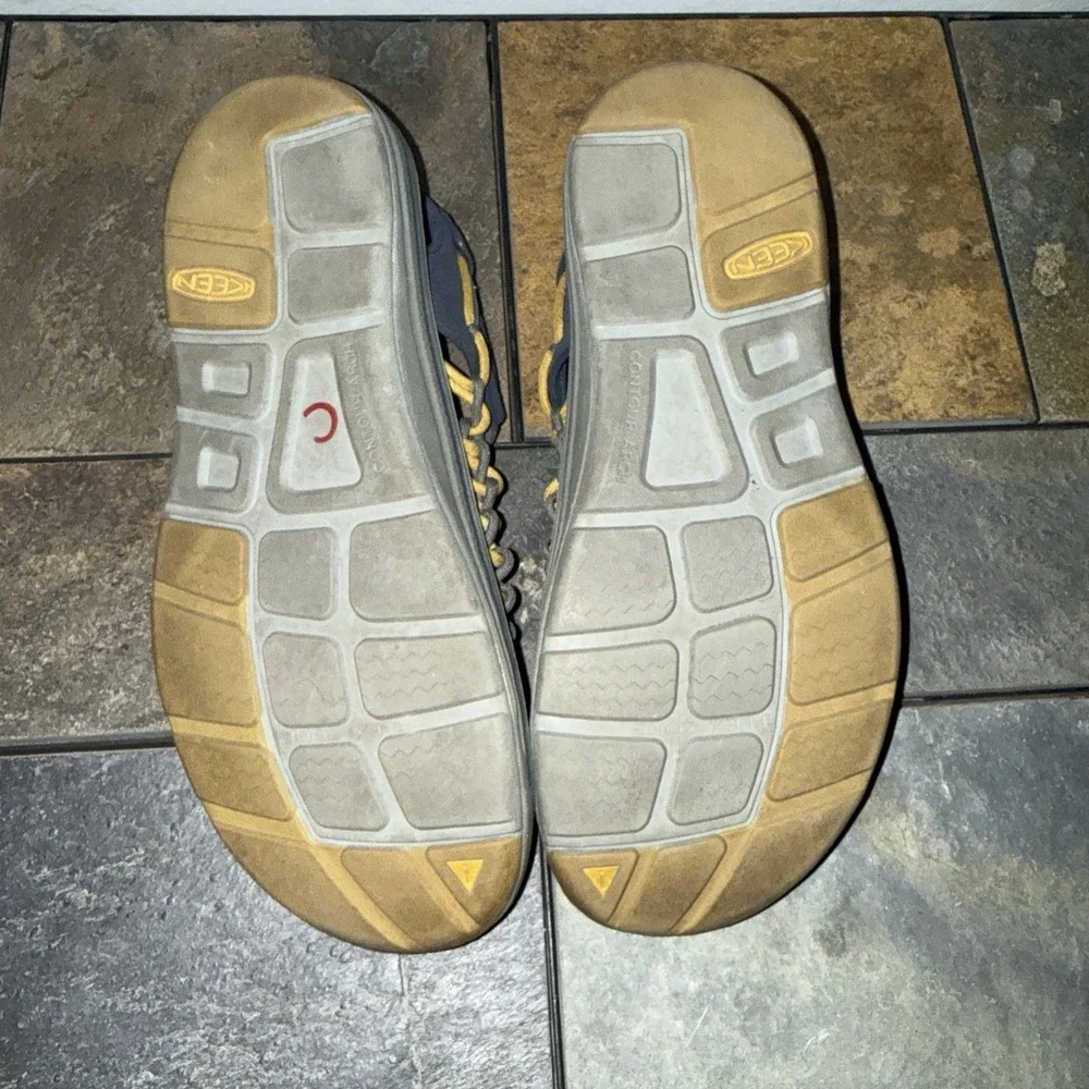 Keen Uneek Evo Shoes Men's 8.5  Blue Yellow Woven Slip On Sandals Outdoor Water